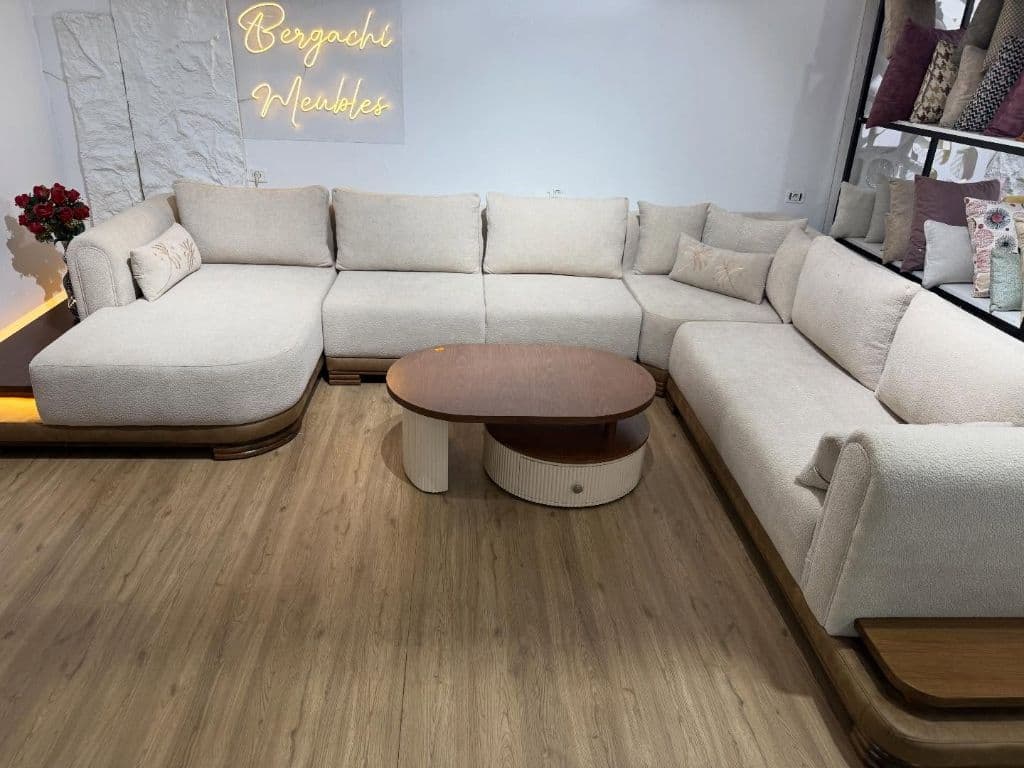 Salon d'angle Crème Bouclé